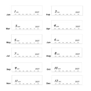 The twelve monthly pages of the Plan Your Days desk calendar, January to December, showing a plain cream cover with no artwork