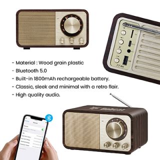 Retro Wooden Bluetooth Speaker with FM Radio - 1800mAh Battery 09