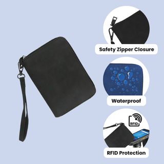 RFID Leather Travel Passport Cards Holder Zippered Strap 06