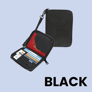 RFID Leather Travel Passport Cards Holder Zippered Strap 07