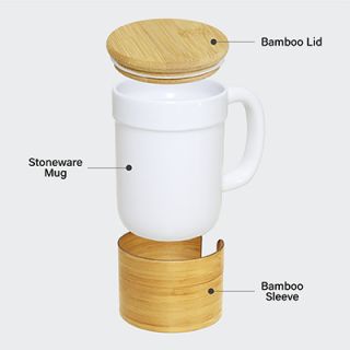 STONEWARE Ceramic Mug with Bamboo Sleeve Lid - 430ml 04