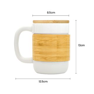 STONEWARE Ceramic Mug with Bamboo Sleeve Lid - 430ml 05