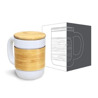 STONEWARE Ceramic Mug with Bamboo Sleeve Lid - 430ml 06