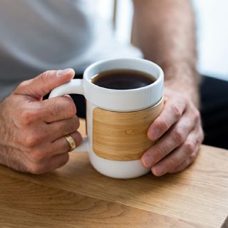 STONEWARE Ceramic Mug with Bamboo Sleeve Lid - 430ml 07