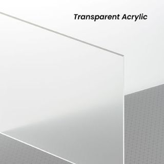 Corner of a clear acrylic sheet labelled Transparent Acrylic