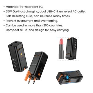 Universal Travel Adapter AC + 2 Type C Charger 09