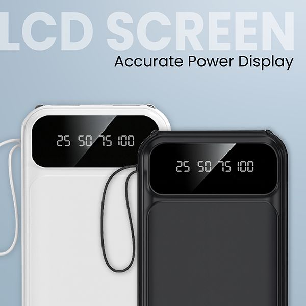 VOLT power banks in white, black and beige, each with a digital battery display on the front