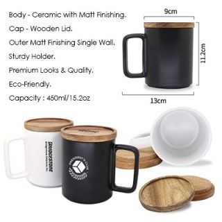 Wooden Cap Ceramic Mug - 450ml 12