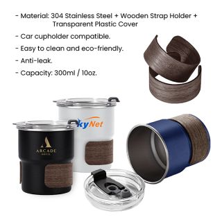 ZEN Stainless Steel Tumbler with Wooden Holder - 300ml 09