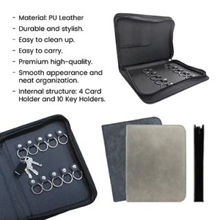 Zippered 10 Key Leather Organizer with Cards Holder 07