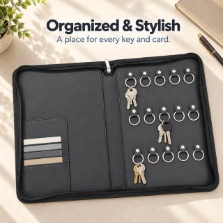 Zippered 15 Key Leather Organizer with Cards Holder 05