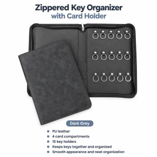 Zippered 15 Key Leather Organizer with Cards Holder 08