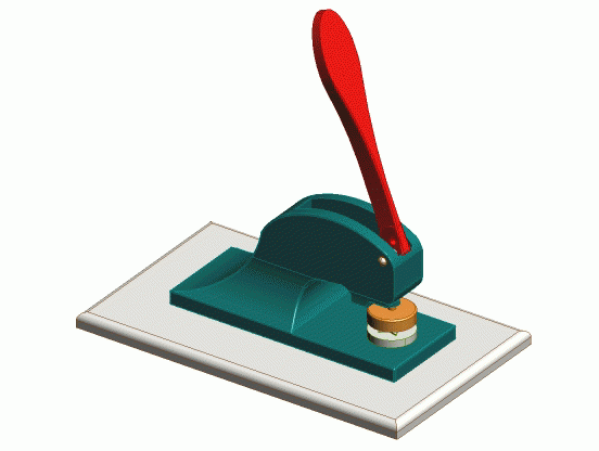 Embossing die pressing a raised design into the material