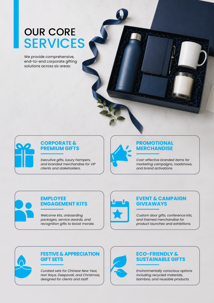 Giftstalk core services: corporate and premium gifts, promotional merchandise, employee engagement kits, event giveaways, festive gift sets and eco-friendly gifts